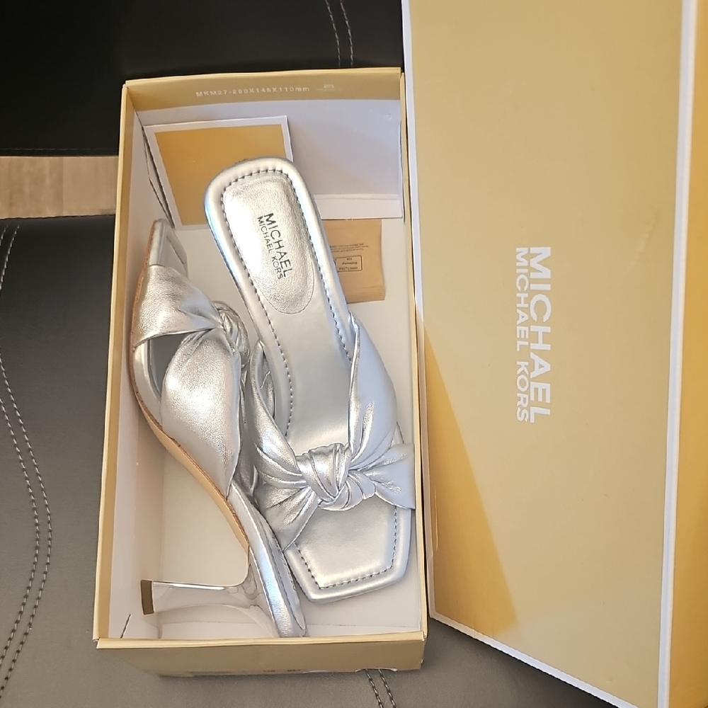 Michael Kors Silver Heels with Kitten Heel and Open Toe